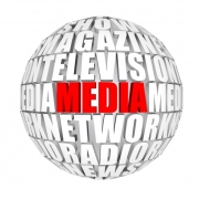 Een bol met de woorden: show, magazine, media, televisie, netwerk, radio, nieuws.